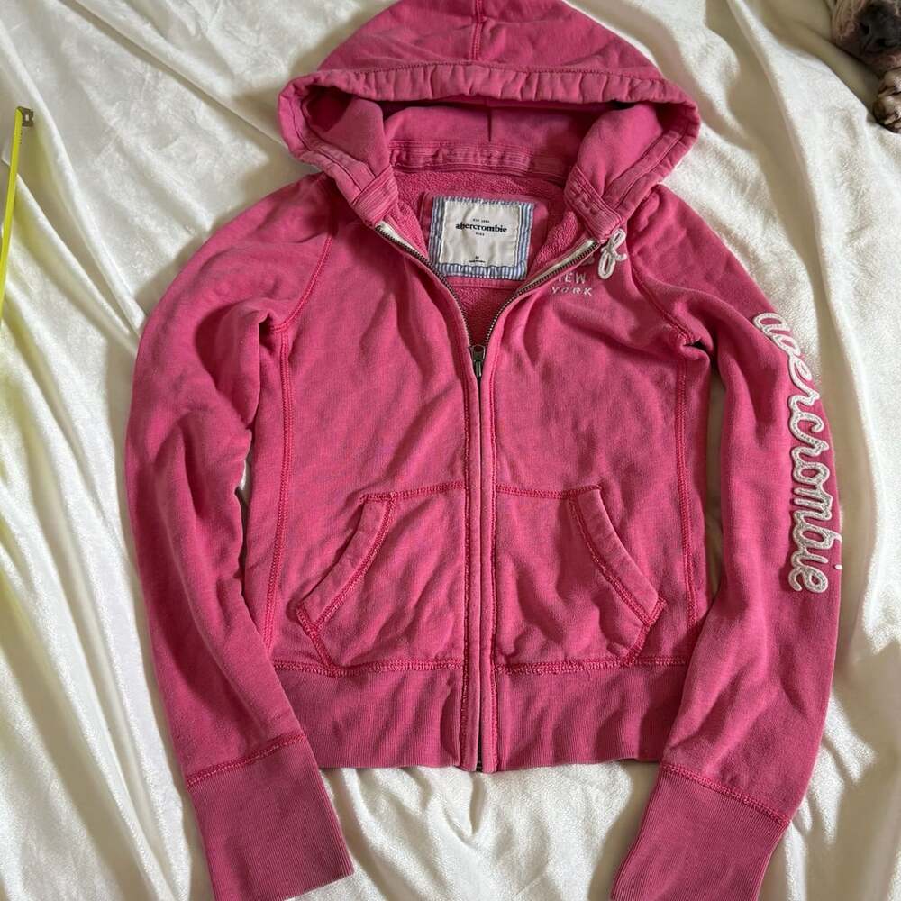 Abercrombie Kids Pink Zip Up Hoodie A&F New York Logo Size M